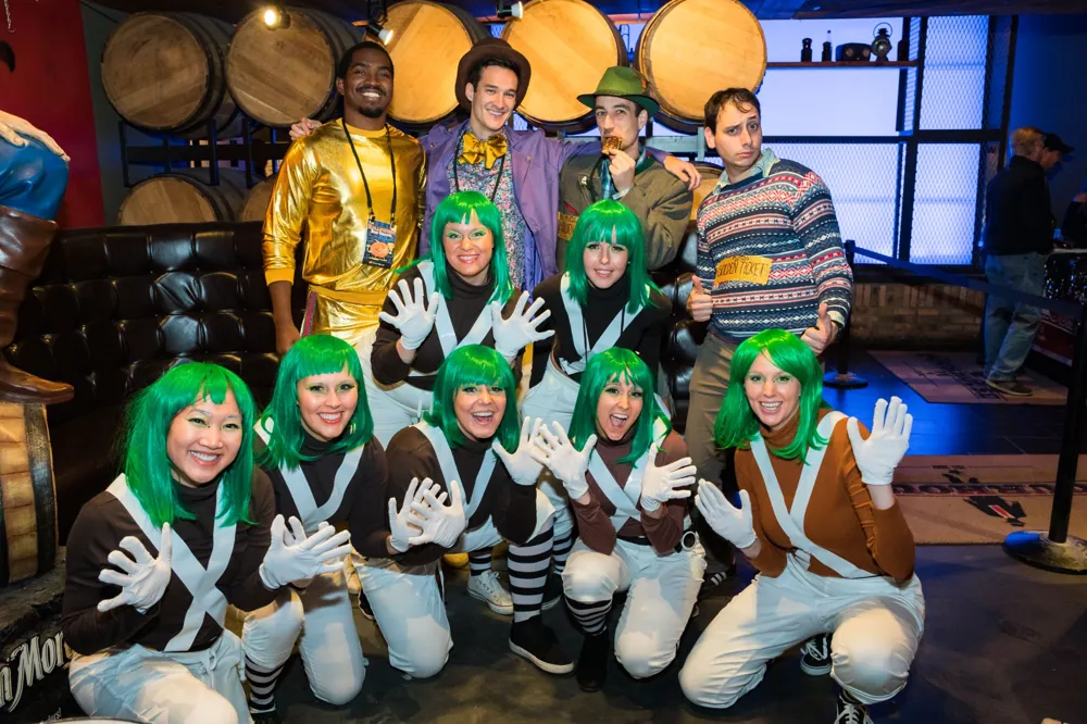 Halloween crawlers celebrating during the bar crawl